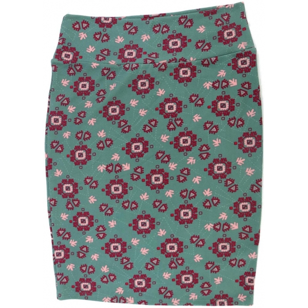 LuLaRoe Cassie (Large) Red Pink Patterns on Green