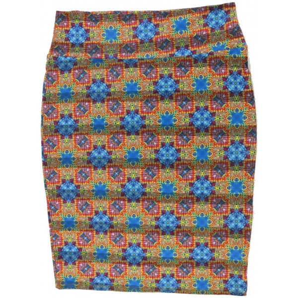 LuLaRoe Cassie (Large) Blue Yellow Red Patterns