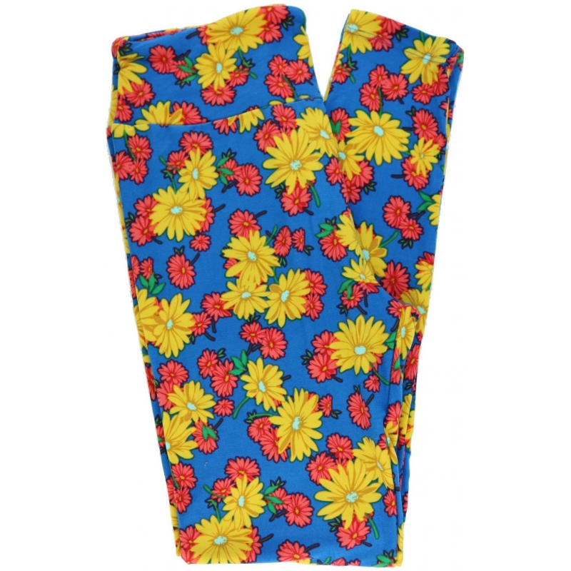 Lularoe One Size OS Roses Red Yellow Blue Leggings (OS fits Adults 2-10)